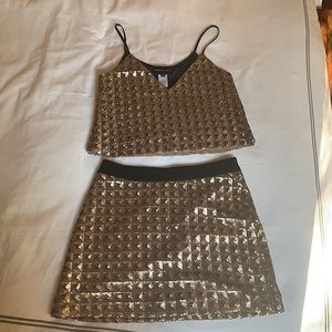 Erin Kleinberg metallic skirt and crop top set